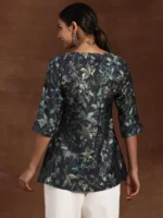 Grey Yoke Design Silk Blend A-Line Kurti - Image 3