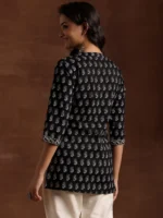 Black Printed Cotton Straight Kurti - Image 4
