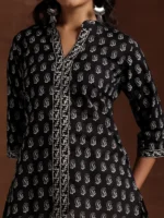Black Printed Cotton Straight Kurti - Image 5