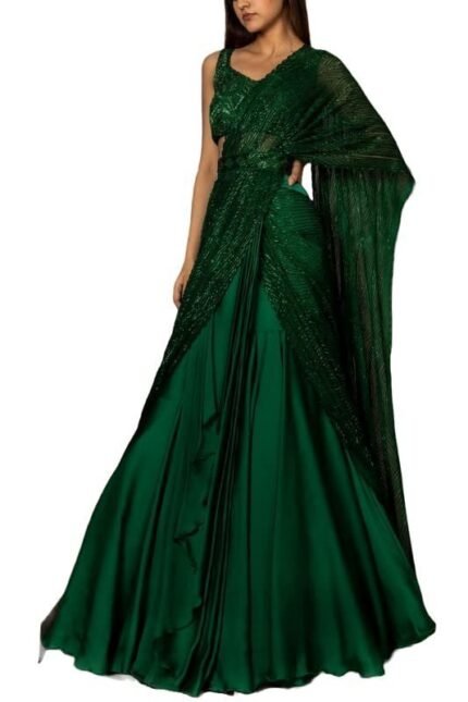 Women's frill ruffle ready to wear saree for wedding mehandi party diwali haldi reception navratra gift.