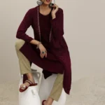 Maroon Solid Wool Straight Kurta