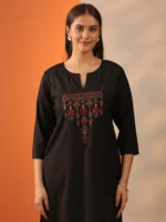 Black Embroidered Silk Blend Straight Kurta - Image 4