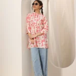 Pink Printed Silk Blend Straight Short Kurti